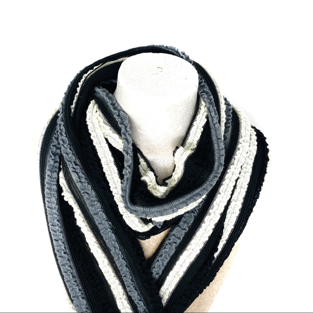 Dana Herbert Textured Scarf Black White Gray